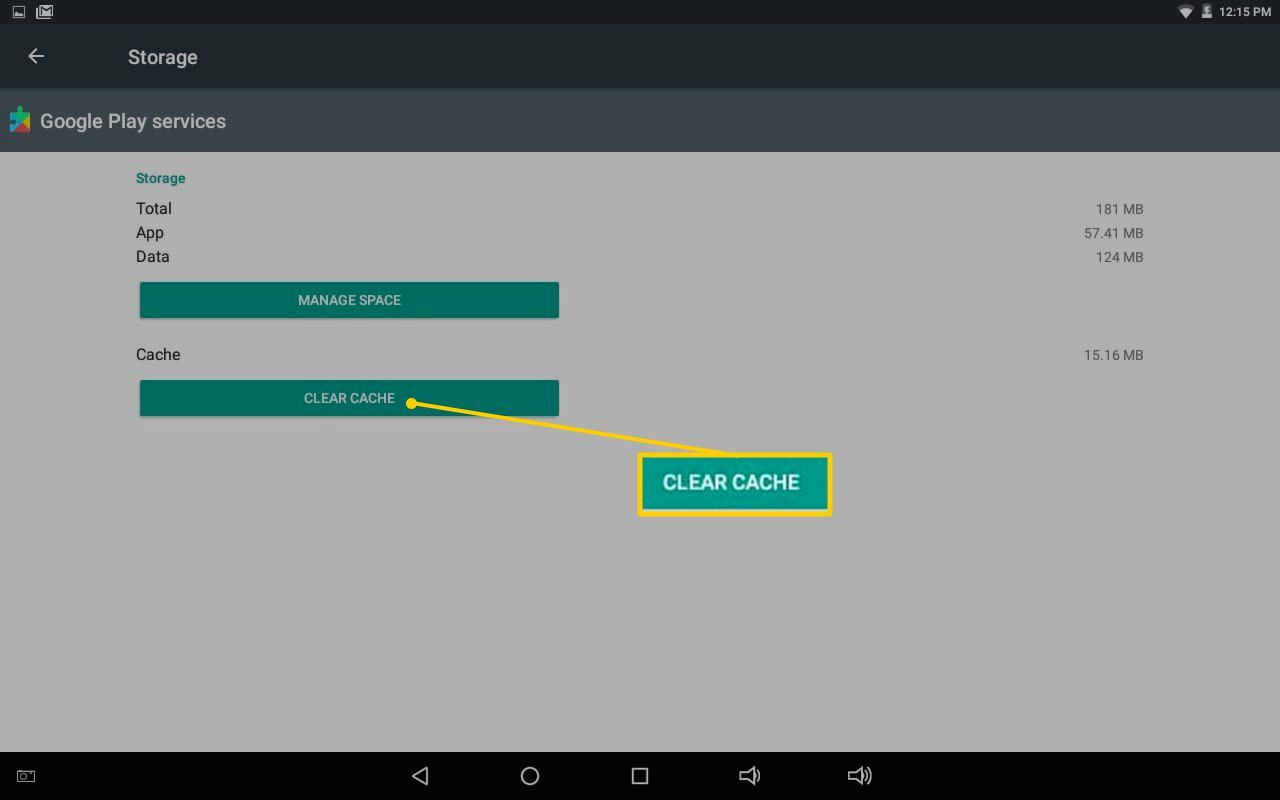 Кнопка Очистить кэш на экране хранения на Android
