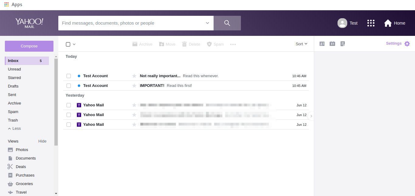 Yahoo Mail входящие без сообщений помечены