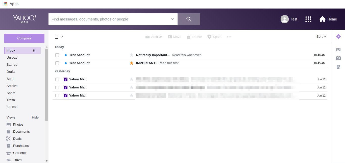 Почтовый ящик Yahoo Mail с помеченным сообщением
