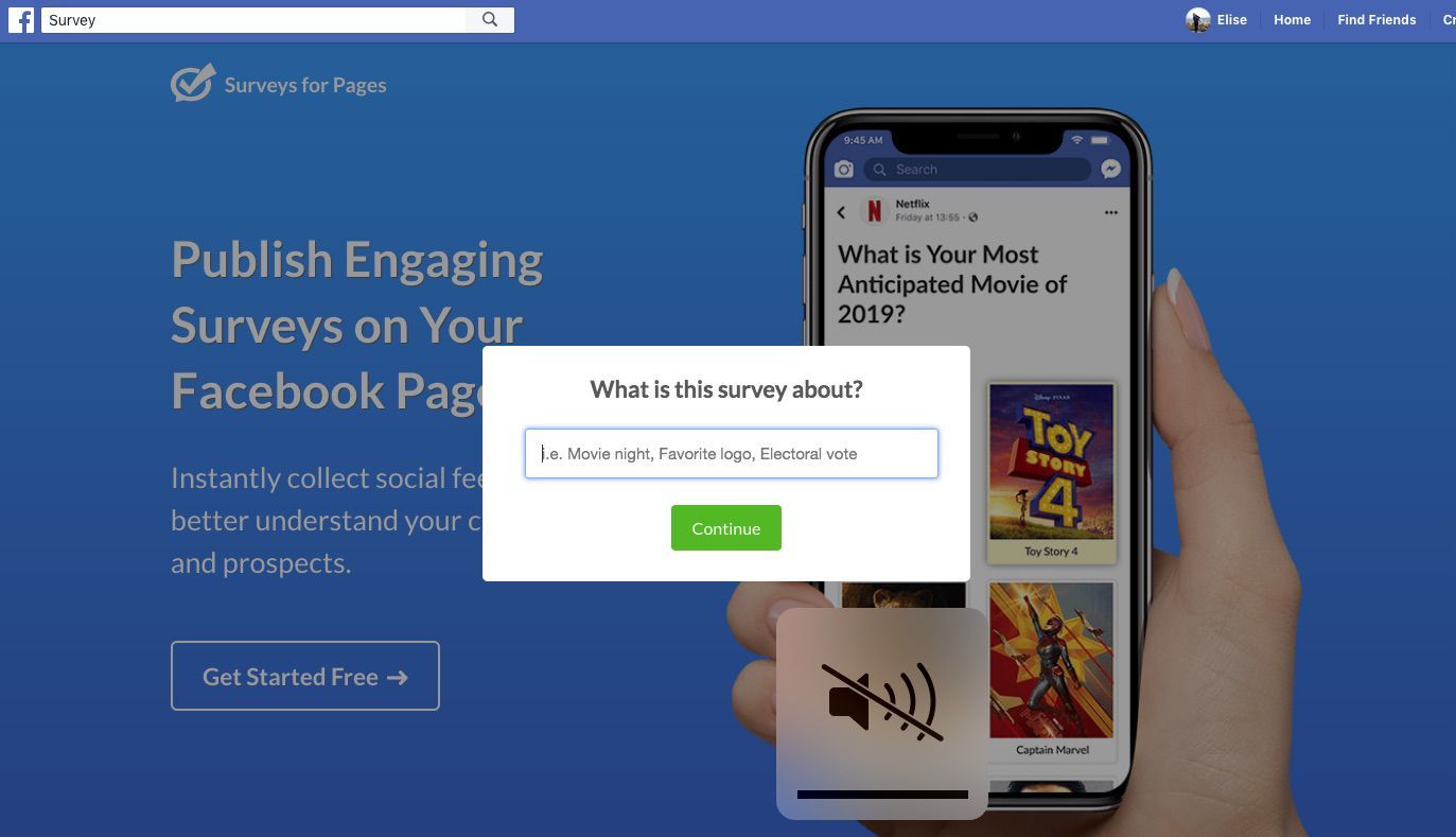 Снимок экрана инструмента для опроса Survey for Pages