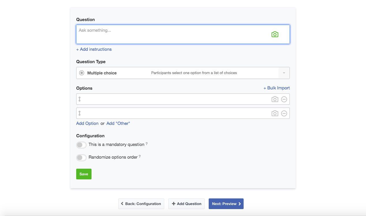 Скриншот Facebook's Survey for Pages configuration screen