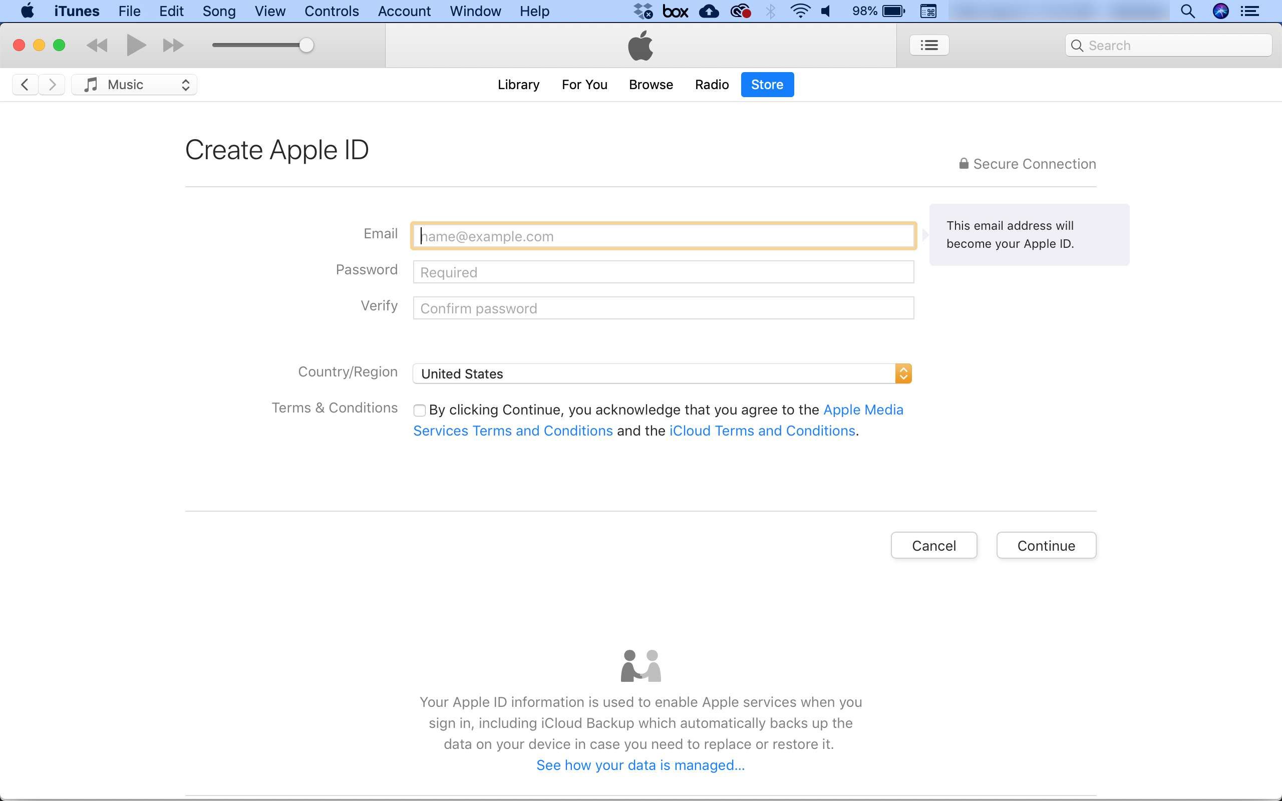 Создать экран Apple ID