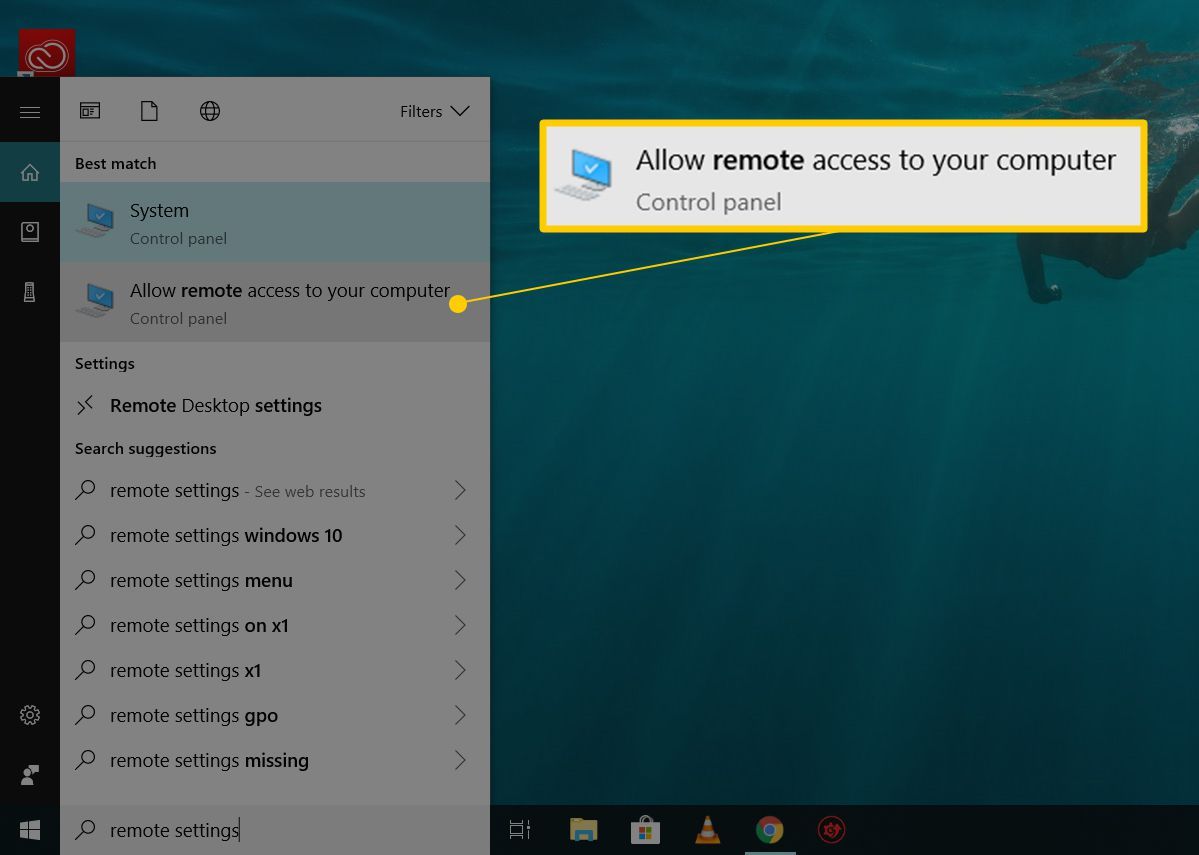 Поиск удаленных настроек в Cortana, разрешить удаленный доступ к пункту меню вашего компьютера