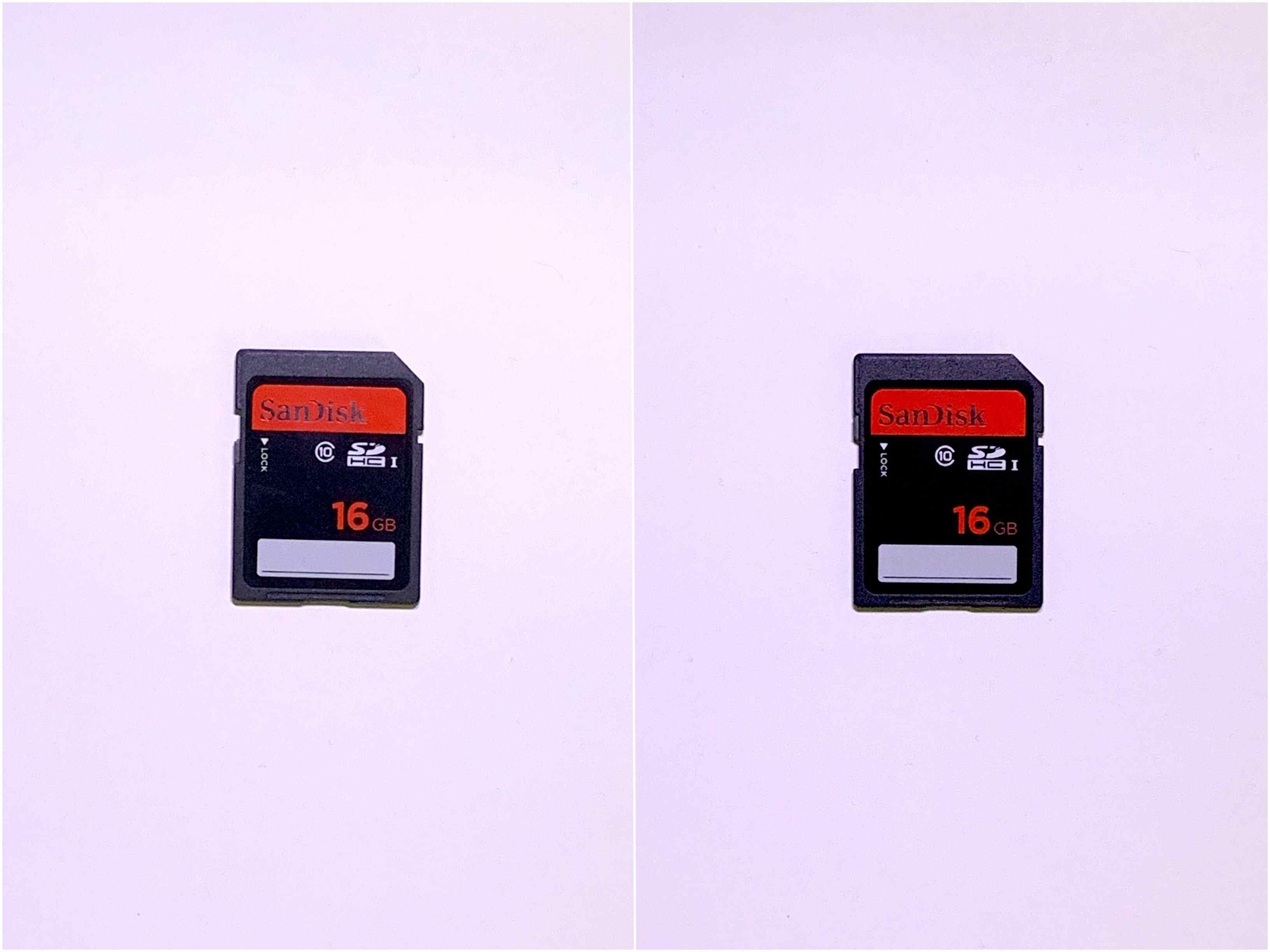 Фотография заблокированной SD-карты (слева) и разблокированной SD-карты (справа)