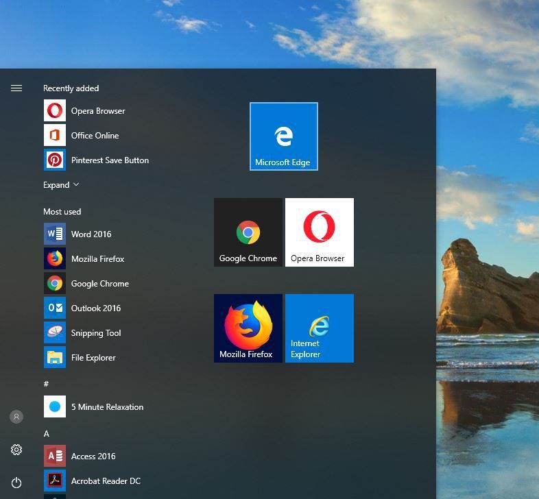 Снимок экрана значка Microsoft Edge в меню 