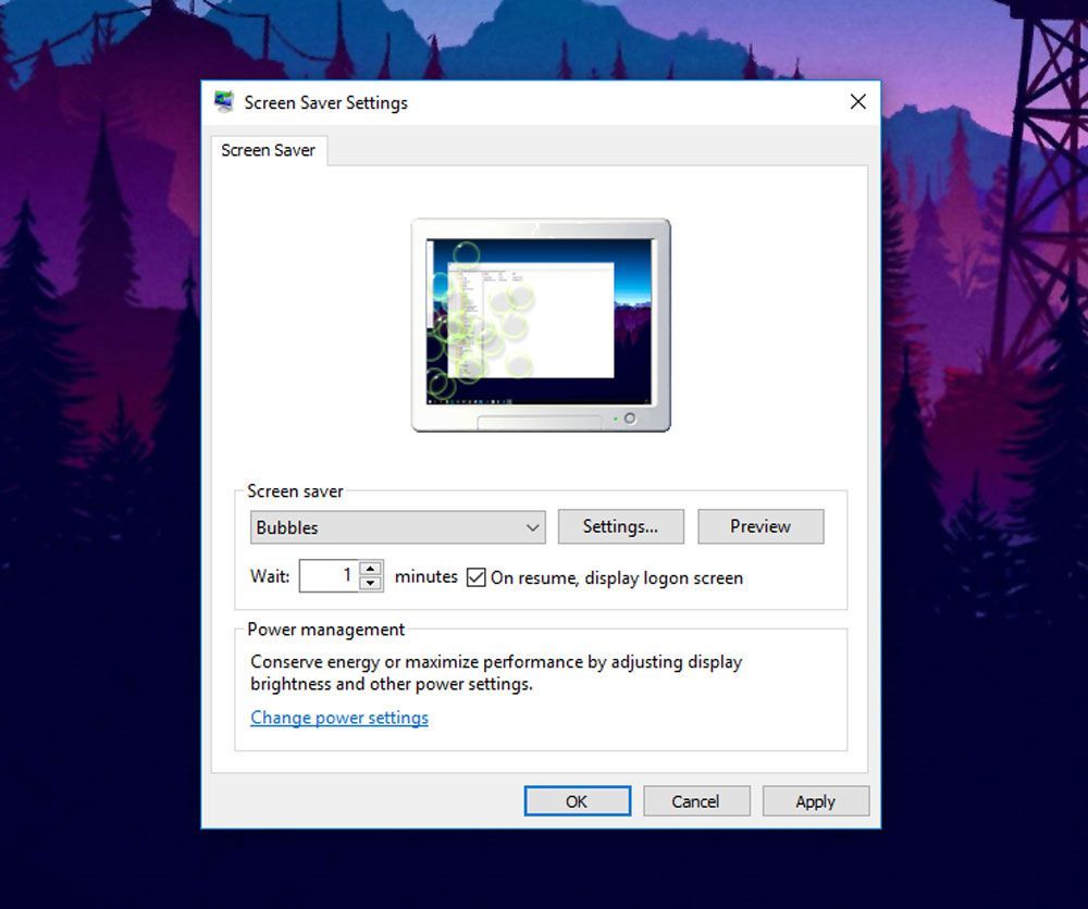 Настройки заставки Windows 10