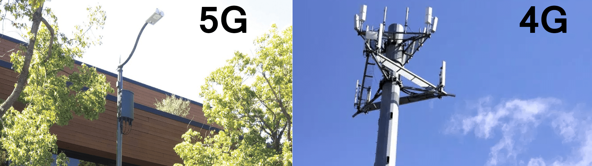 5G против сотовой вышки 4G
