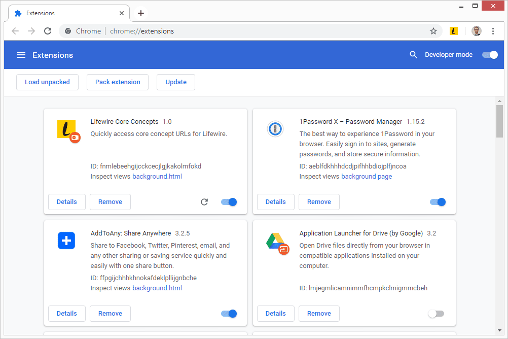 Опция Chrome Developer Mode