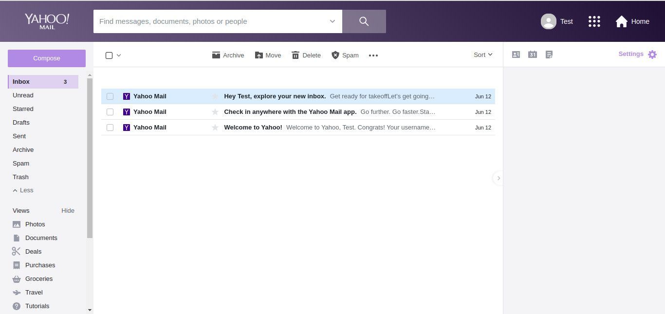 Скриншот почтового ящика Yahoo Mail