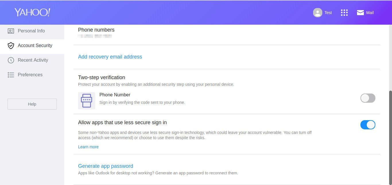 Yahoo аккаунт позволяет приложения скриншот