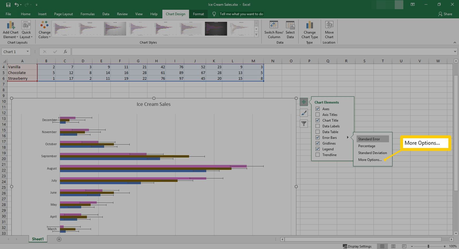 Выбор дополнительных параметров в настройках панели ошибок в Excel.