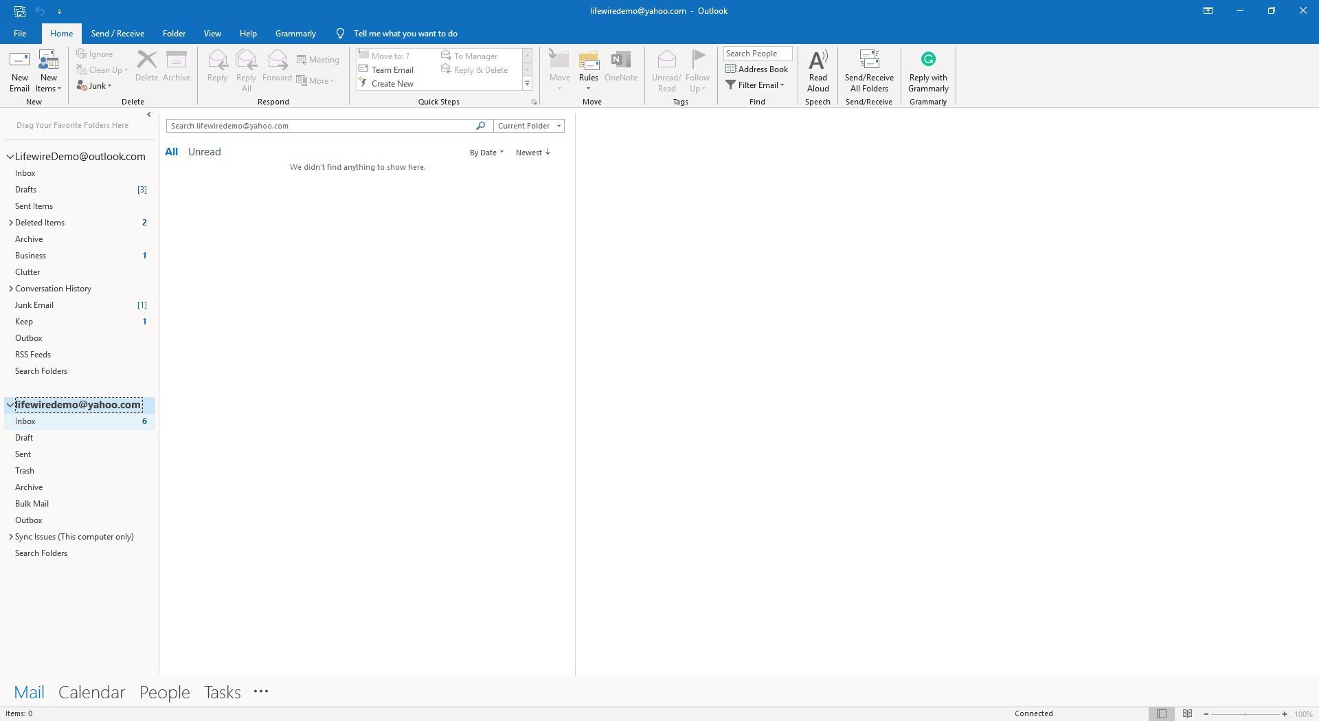 Просмотр почтового ящика Yahoo в Outlook.