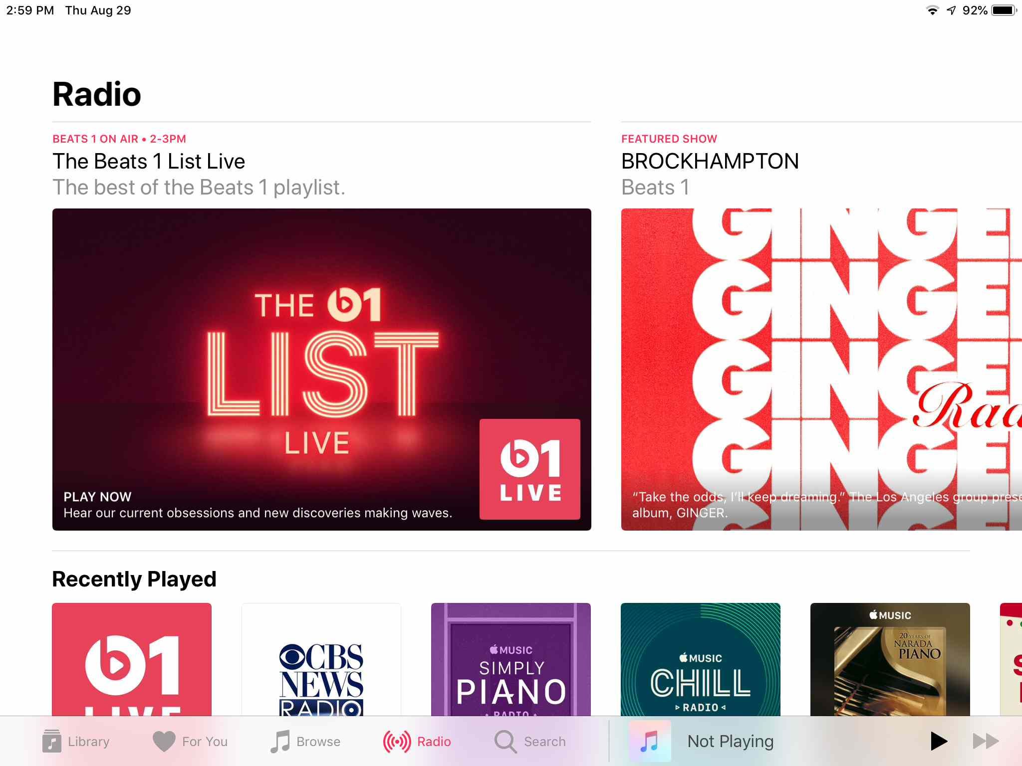 Радиоинтерфейс в приложении iPad Music