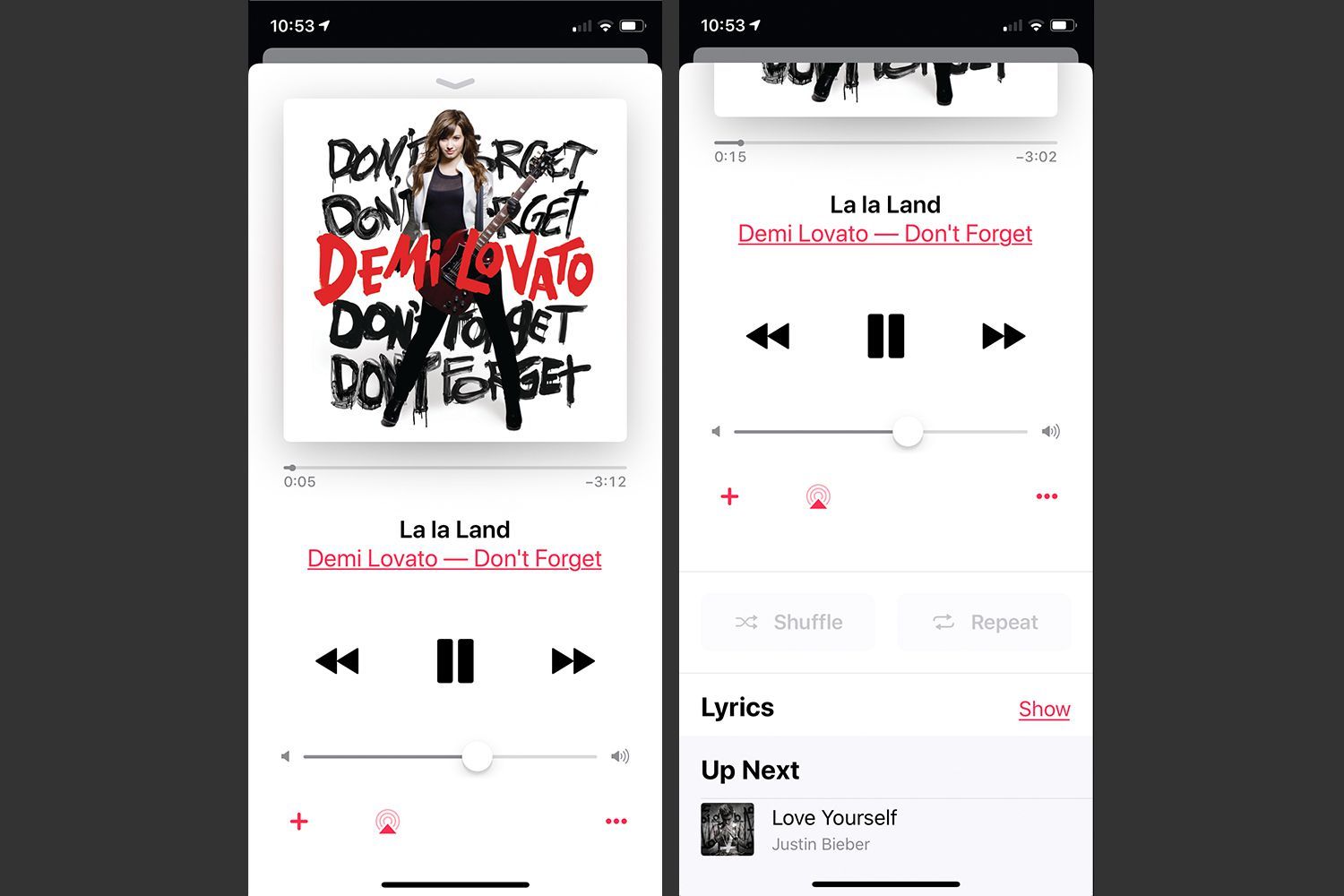 Элементы управления воспроизведением в приложении iPhone Music