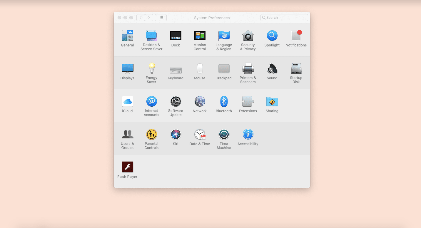 Скриншот системных настроек на Mac