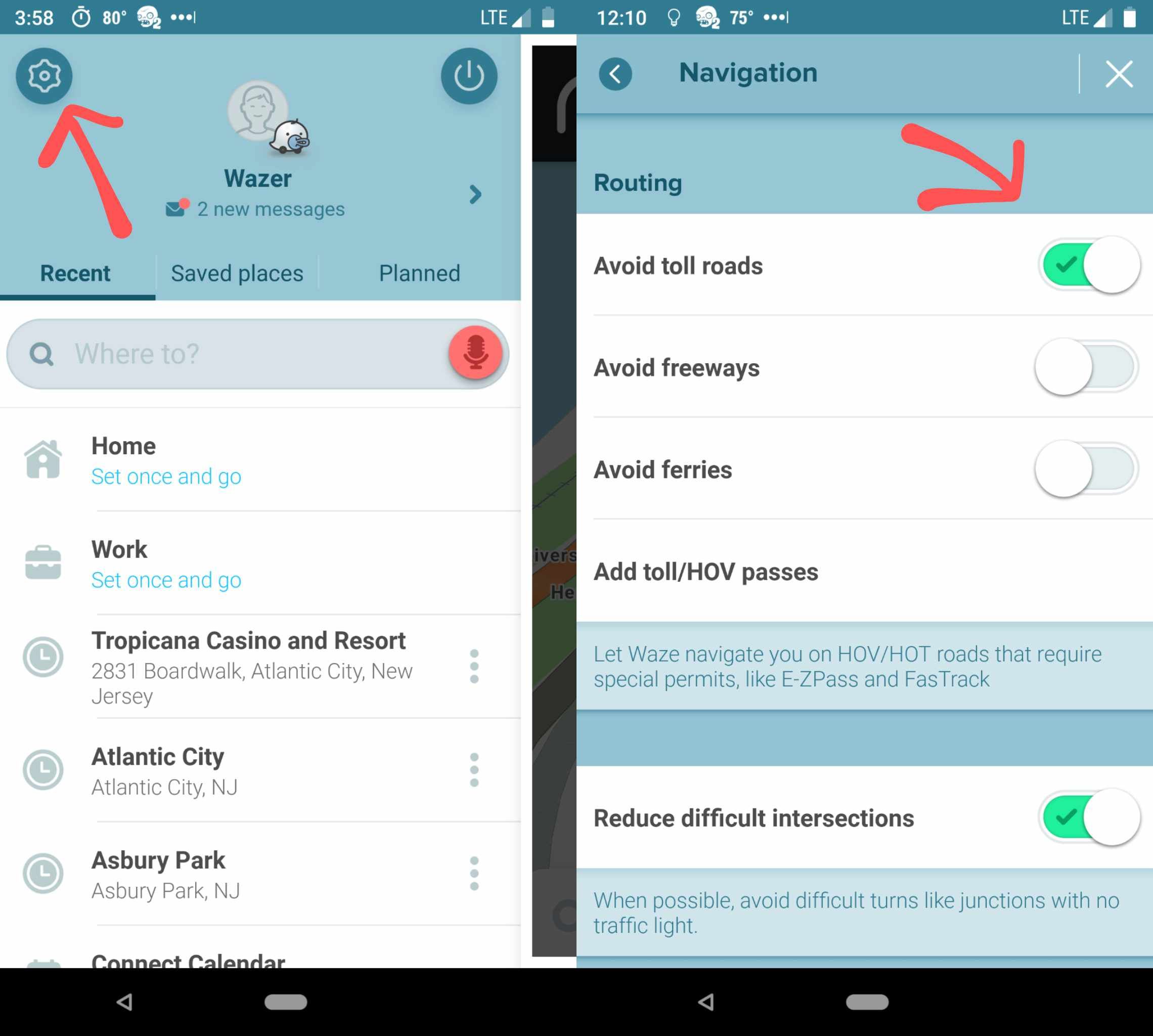 Скриншоты Android кнопки настроек Waze и как избежать платных звонков в приложении