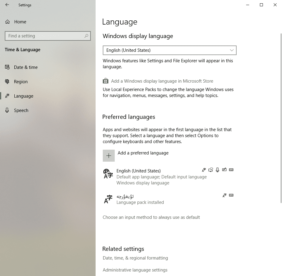 Языки отображения Windows