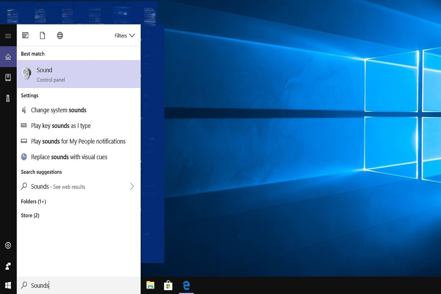 Скриншот использования панели поиска для доступа к настройкам звука в Windows 10.