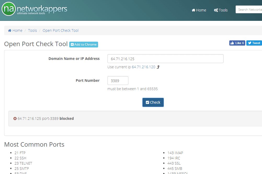 Инструмент проверки открытого порта NetworkAppers