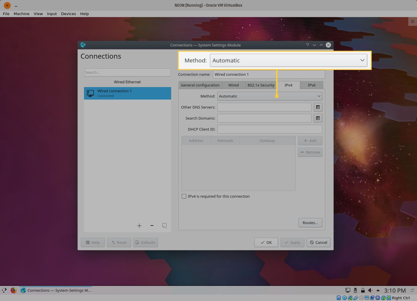 Снимок экрана: окно KDE Connections IPv4.