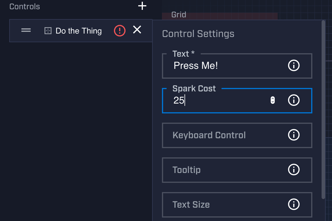 Настройки управления открыты для кнопки в микшере's edit menu.