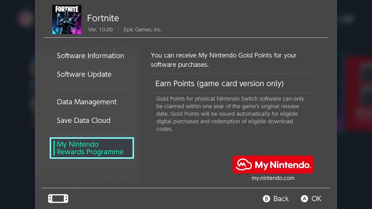 Настройки игры Nintendo Switch для Fortnite.