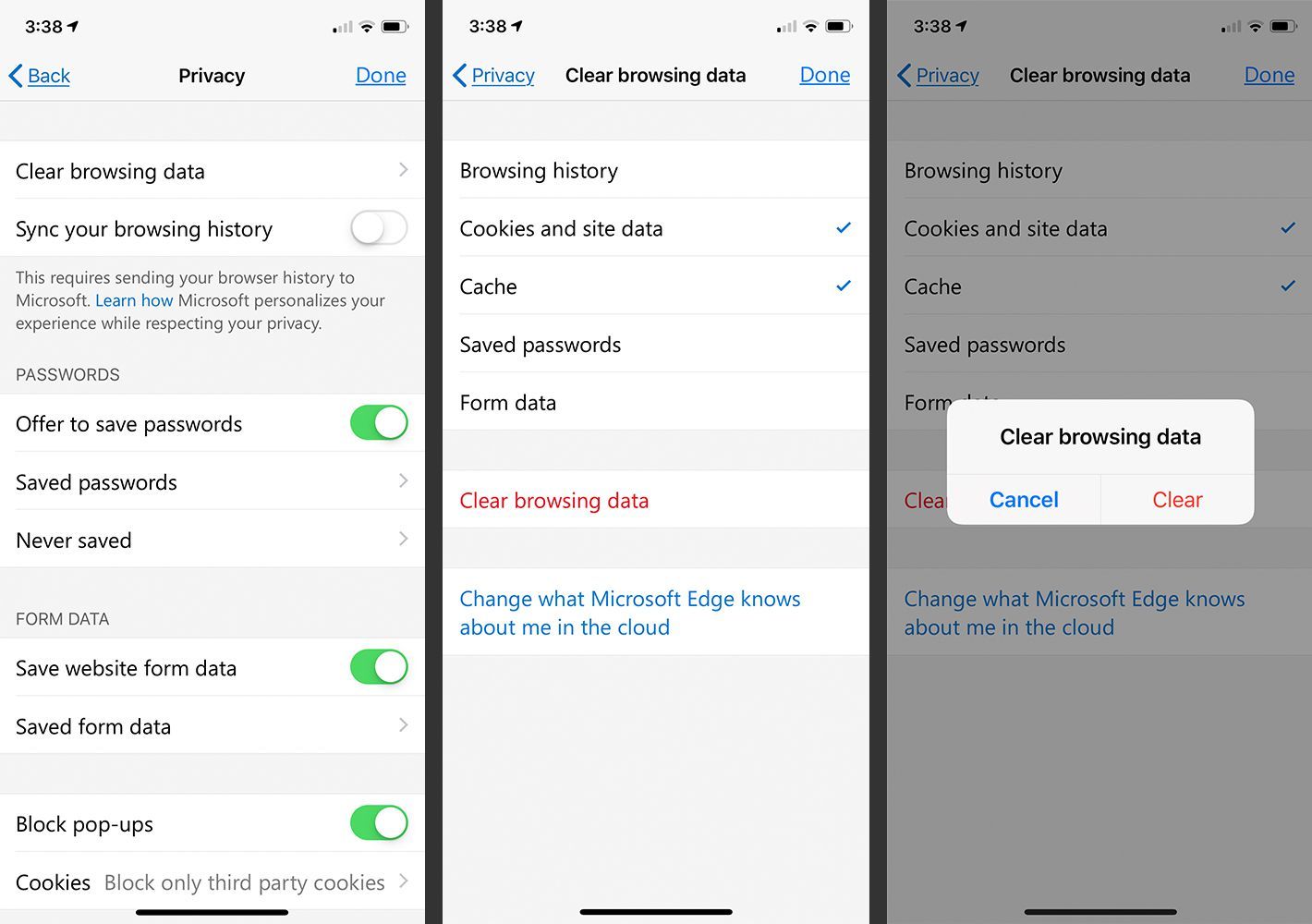 Мобильное приложение Edge очистить экран просмотра данных