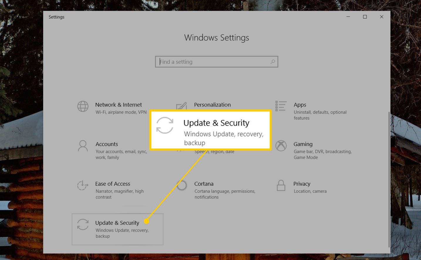 Снимок экрана: кнопка «Обновить и безопасность» в настройках Windows