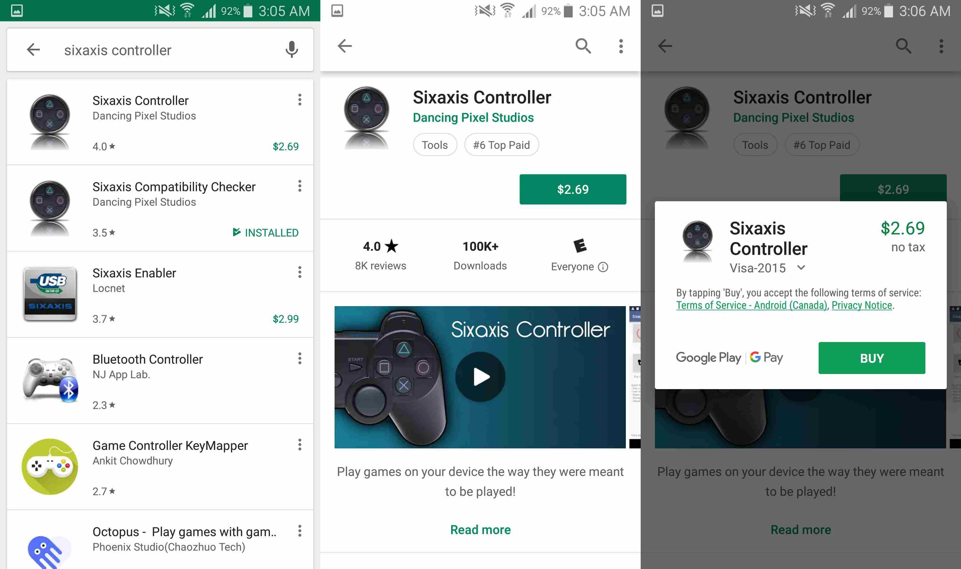 Скриншот Sixaxis Controller's Play Store page.