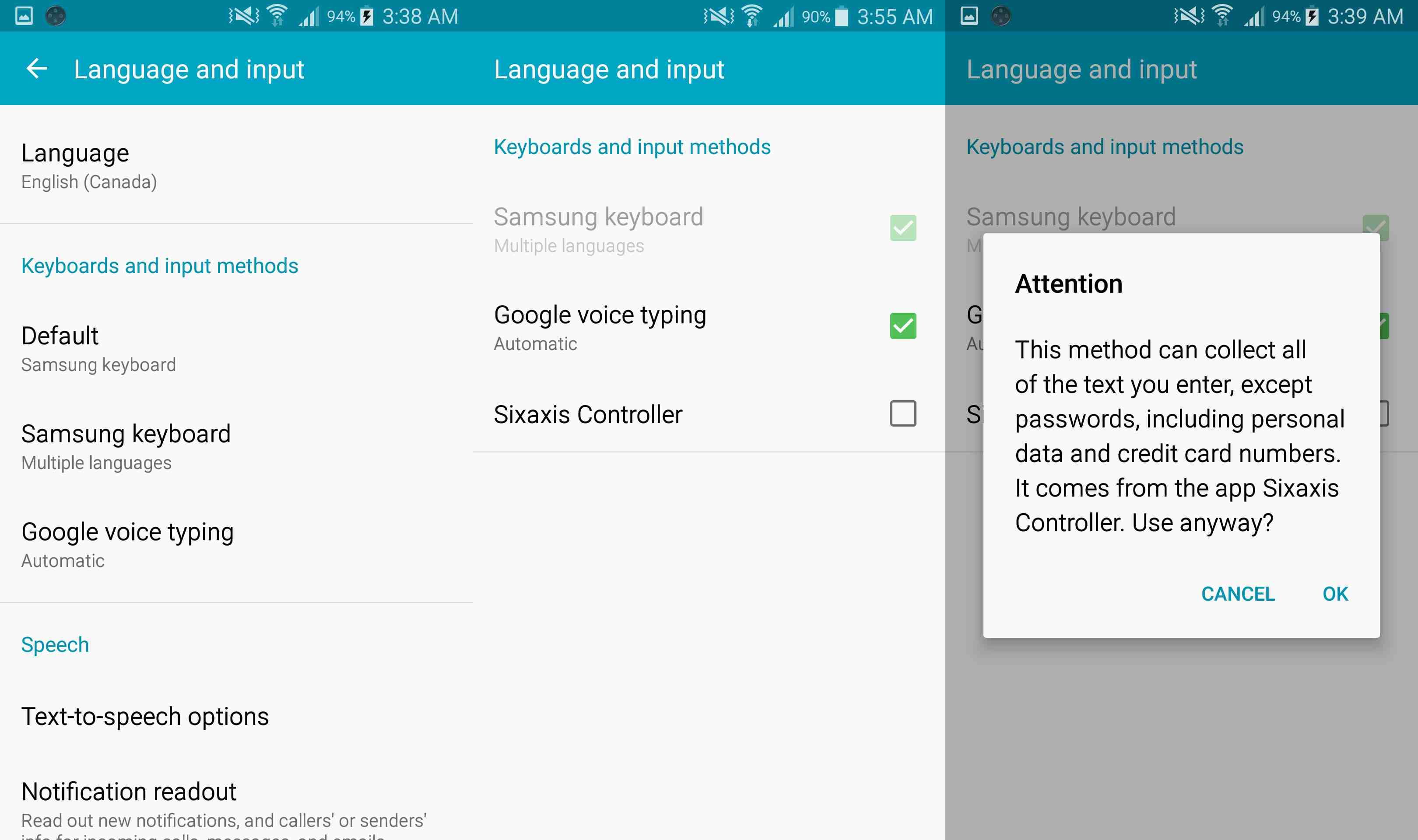 Скриншот Android Зефир's language and input settings.