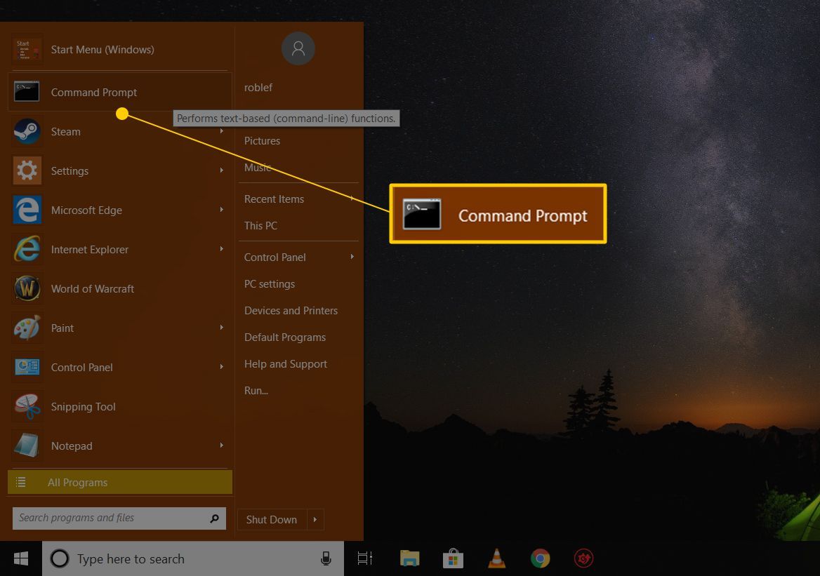 Командная строка в Windows 10 Пуск Меню