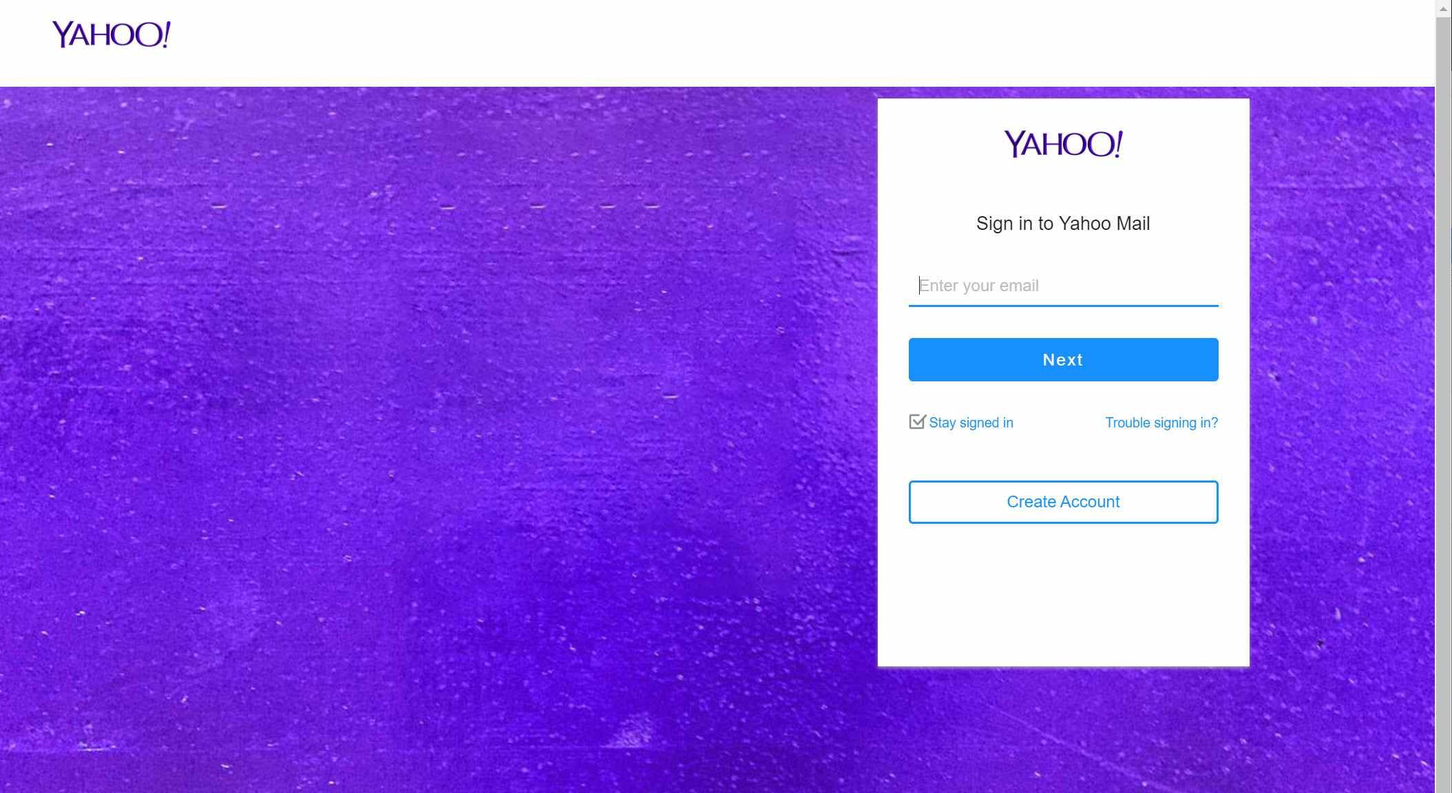 Экран входа в аккаунт Yahoo