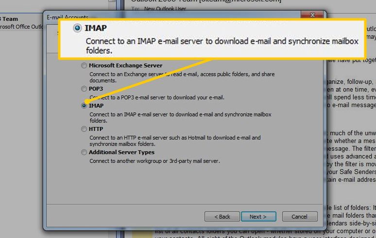 Опция IMAP в Outlook 2003