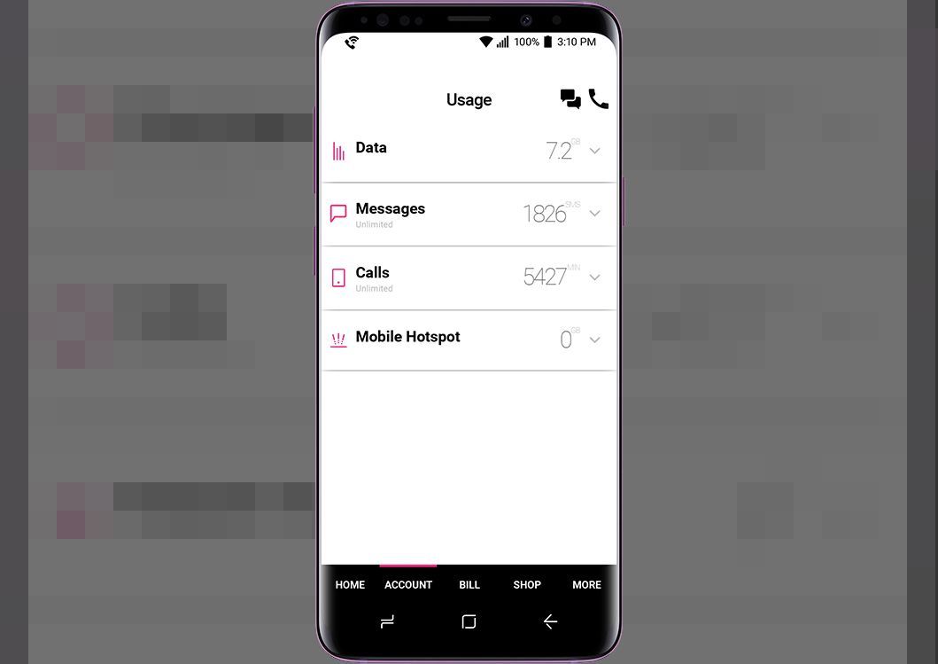 Экран использования данных приложения T-Mobile