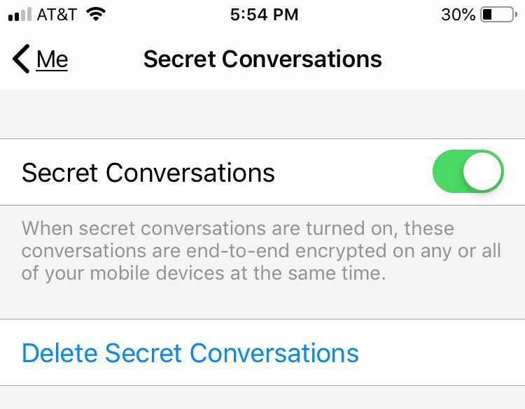 Расположение Secret Conversation в Facebook для iOS.