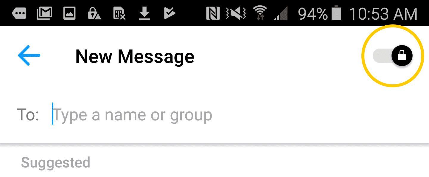 Снимок экрана телефона Android, показывающий значок блокировки, чтобы начать разговор.
