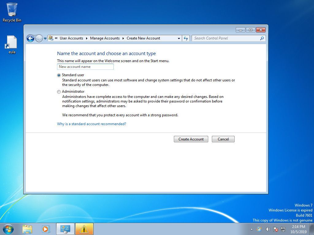 Windows 7 создать учетную запись