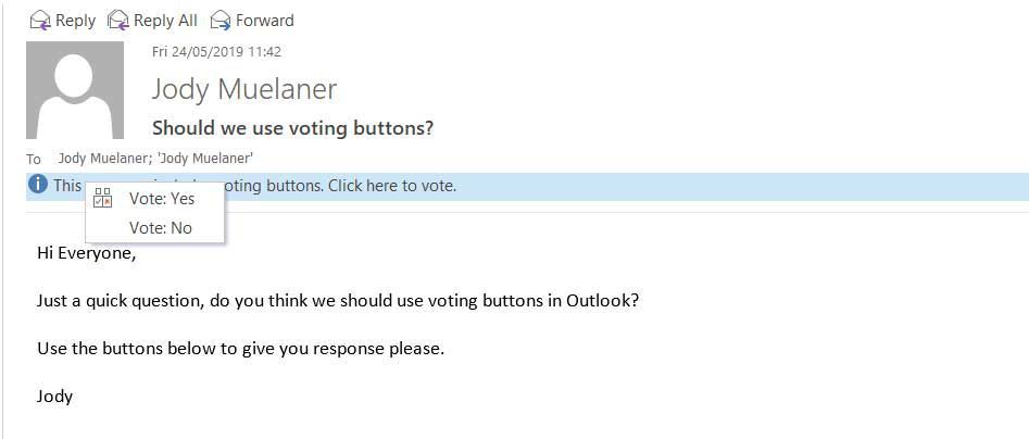 Голосование ясно в области чтения Outlook