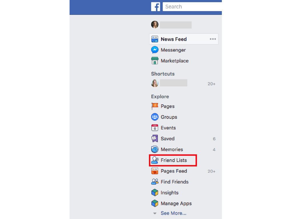 Скриншот Facebook's Friend Lists option, where you can create a custom friend list