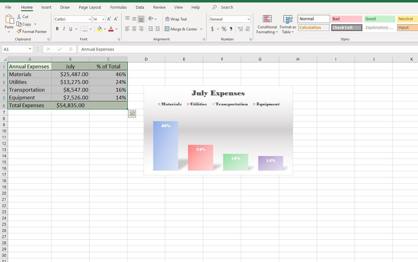 Снимок экрана с ячейками, выбранными в Excel