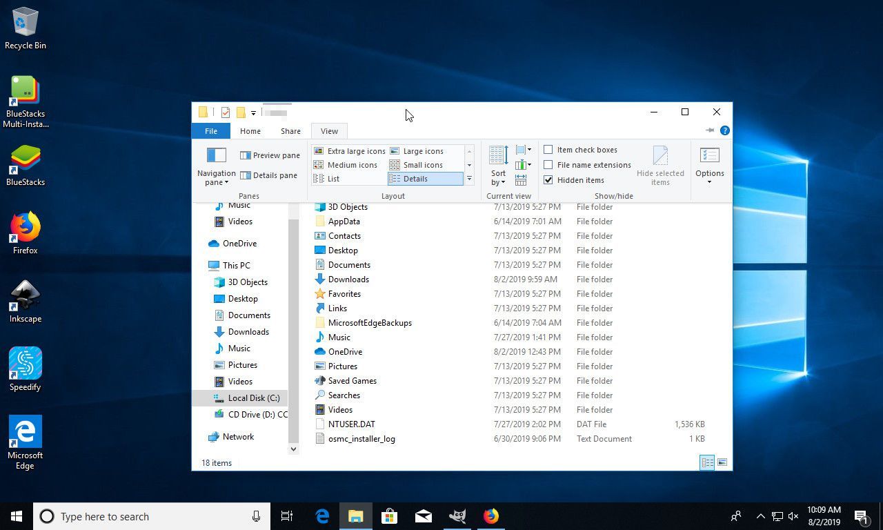 Windows 10 показывает скрытые файлы
