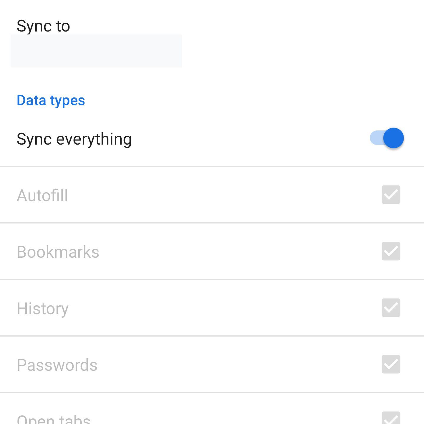 Хром's mobile sync settings page.