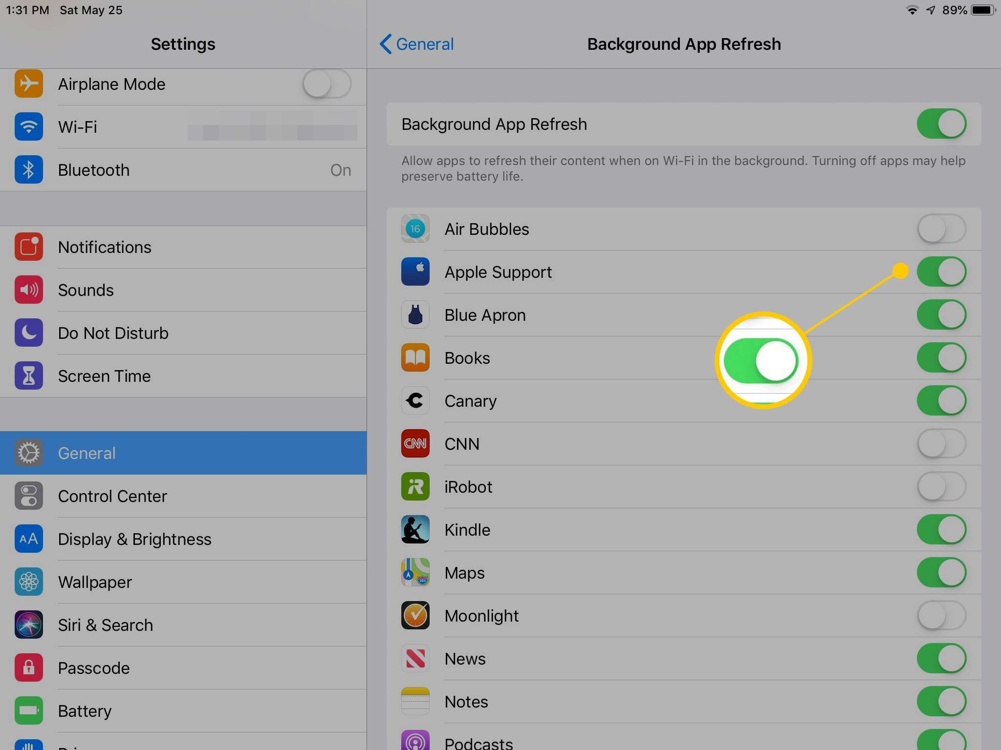 Индивидуальное приложение Background Refresh переключает на iPad