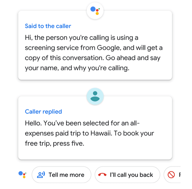 Стенограмма звонка, на который ответил Google Call Screening.