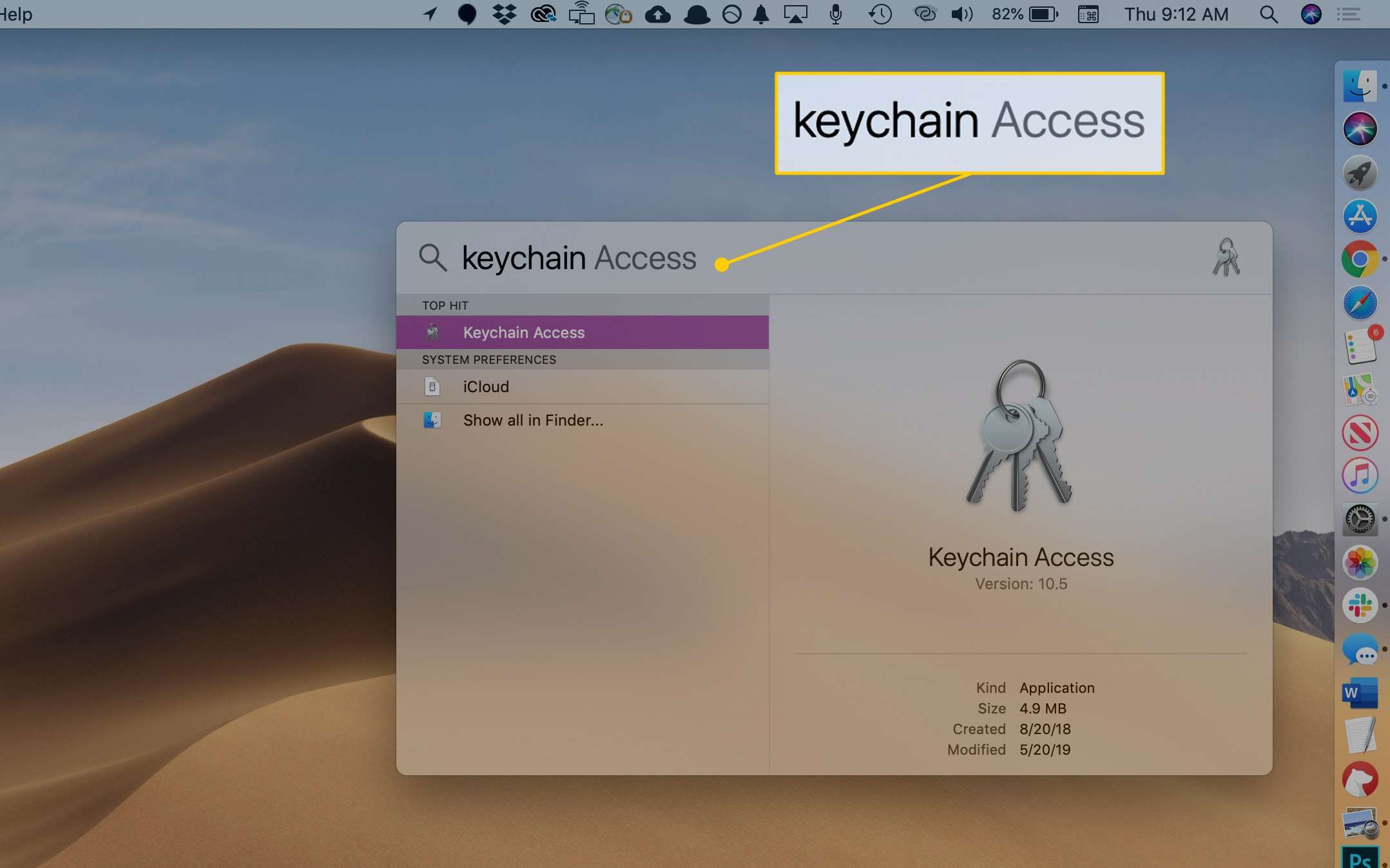 брелок Доступ к поисковому запросу в macOS