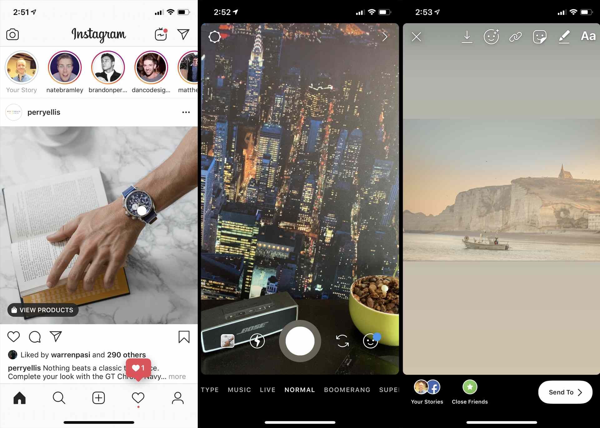Снимок экрана приложения Instagram для iPhone, создающего историю Instagram.