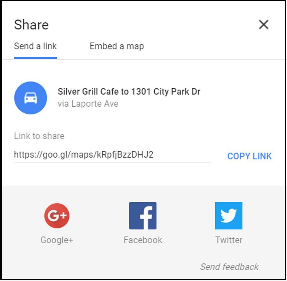 Модель Share Directions в Google Maps