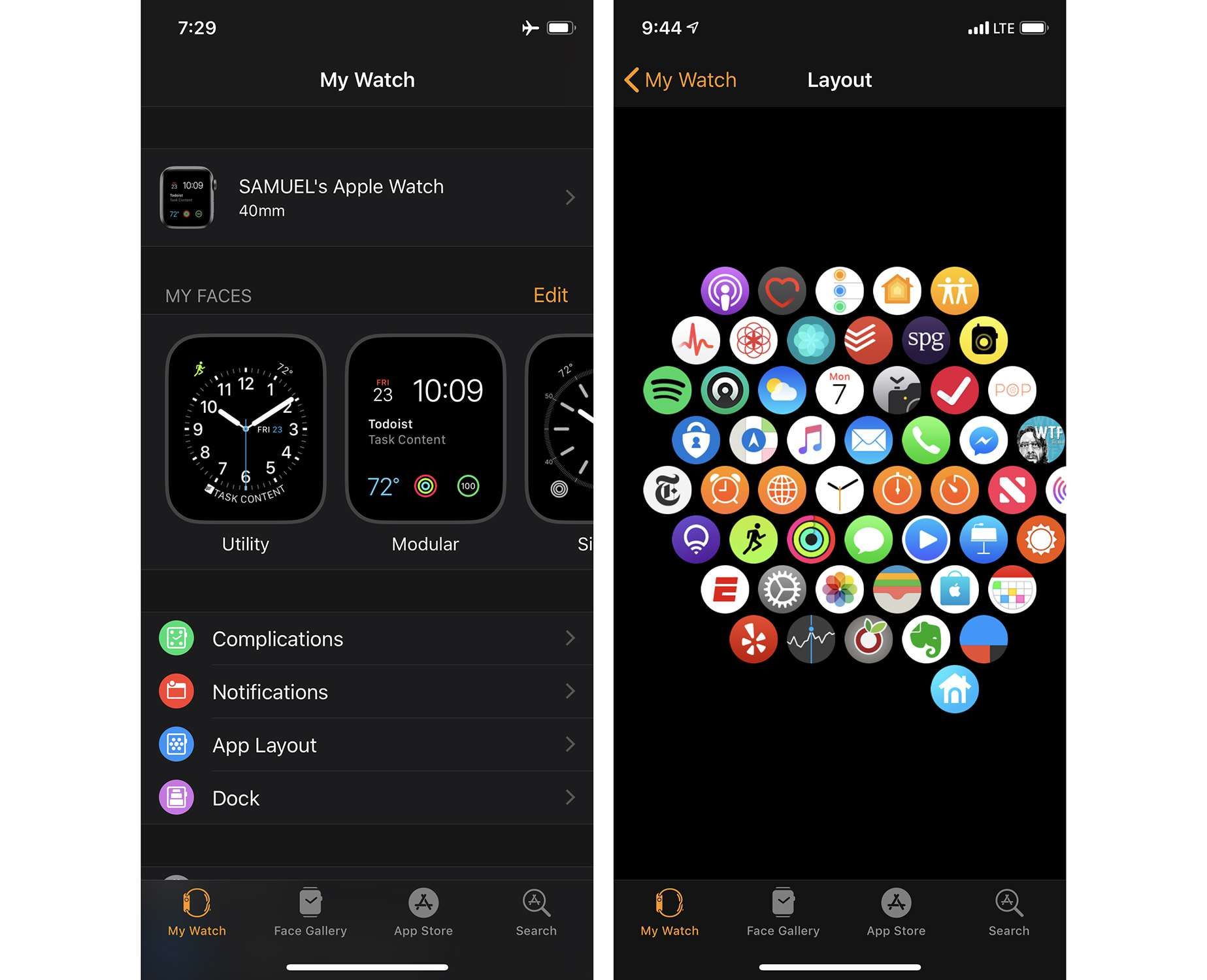 скриншоты изменения макета приложения на Apple Watch