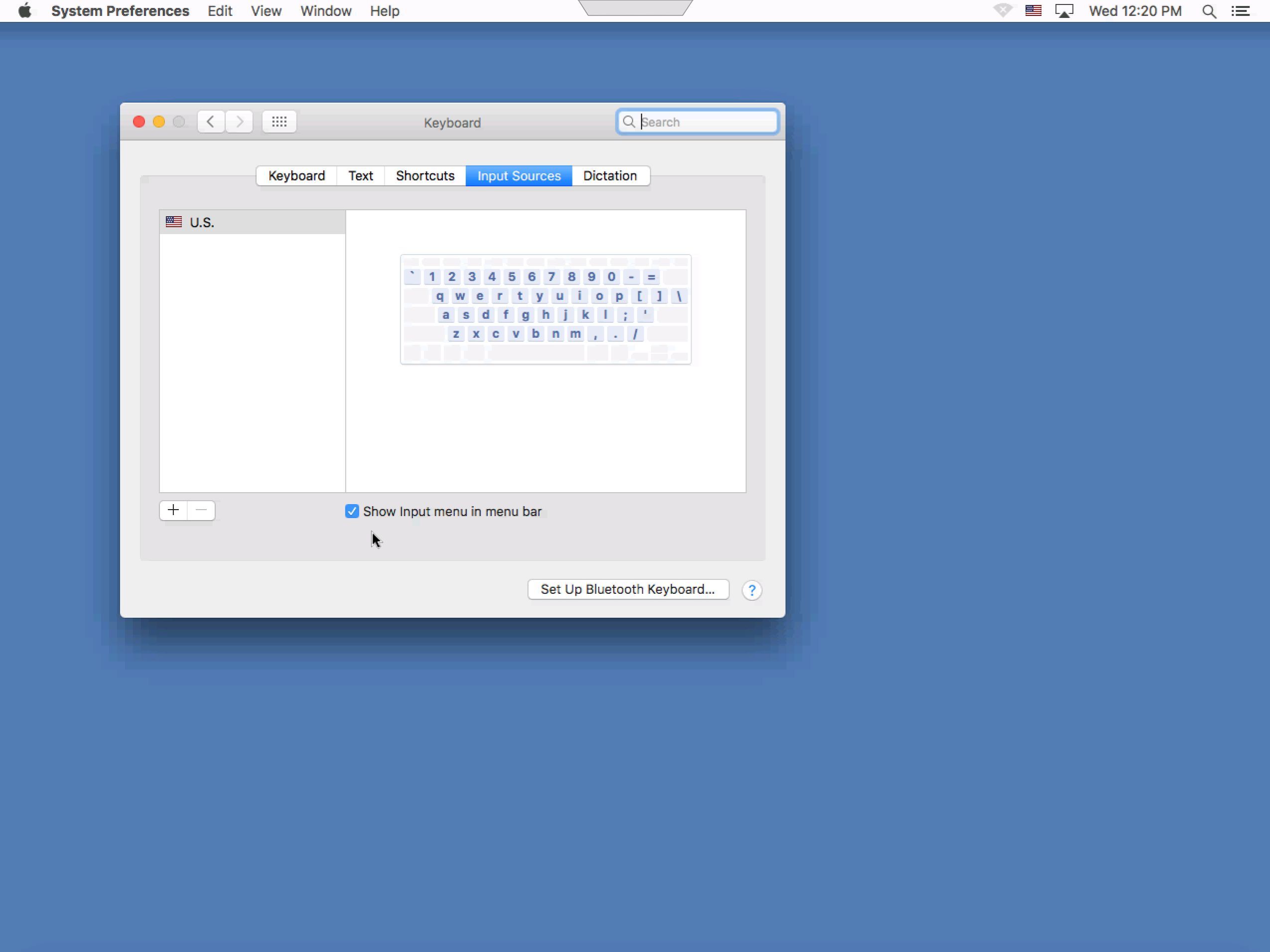 Снимок экрана параметров клавиатуры MacOS, с