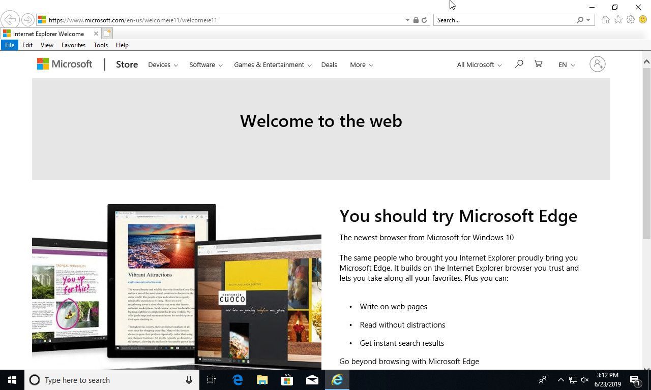 Internet Explorer с панелью инструментов меню